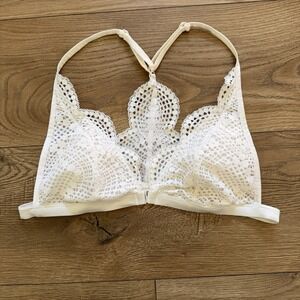 Victoria's Secret White Lace Bralette Large L Racerback Wireless Unlined Bra